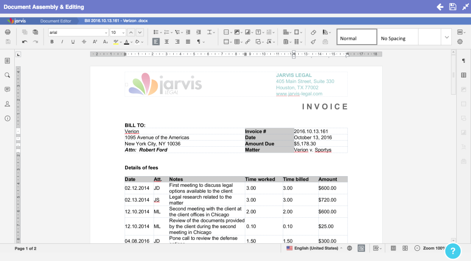 Montaje y edición de documentos en Jarvis Legal