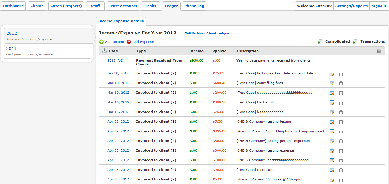 บัญชีแยกประเภทค่าใช้จ่ายใน CaseFox