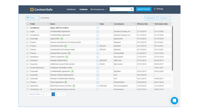 Encontre contratos, bem como organize informações e relatórios no ContractSafe.