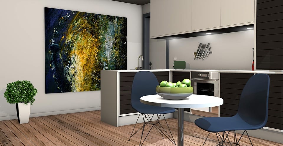 Imagem de estoque do interior da sala projetada por computador 3D via Pixabay