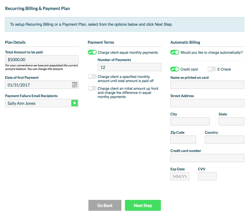 Configuración de facturación recurrente en Rocket Matter