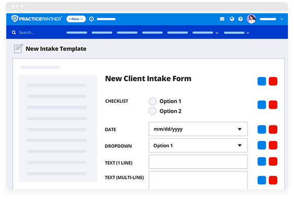 PracticePanther Legal Software 上的新客户接收表格