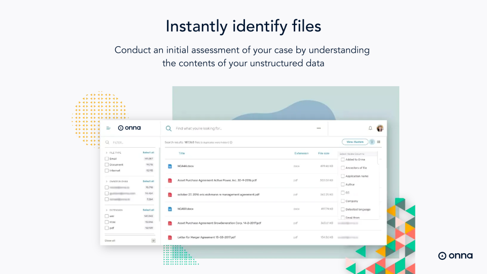 Идентифицируйте файлы и анализируйте свои неструктурированные данные в Onna.