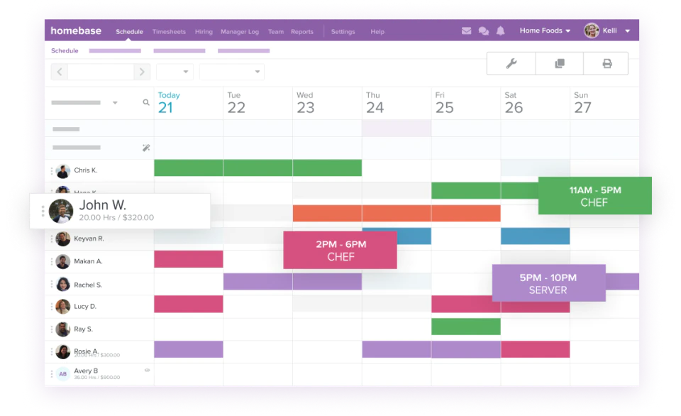 <p>Employee scheduling in Homebase</p>
