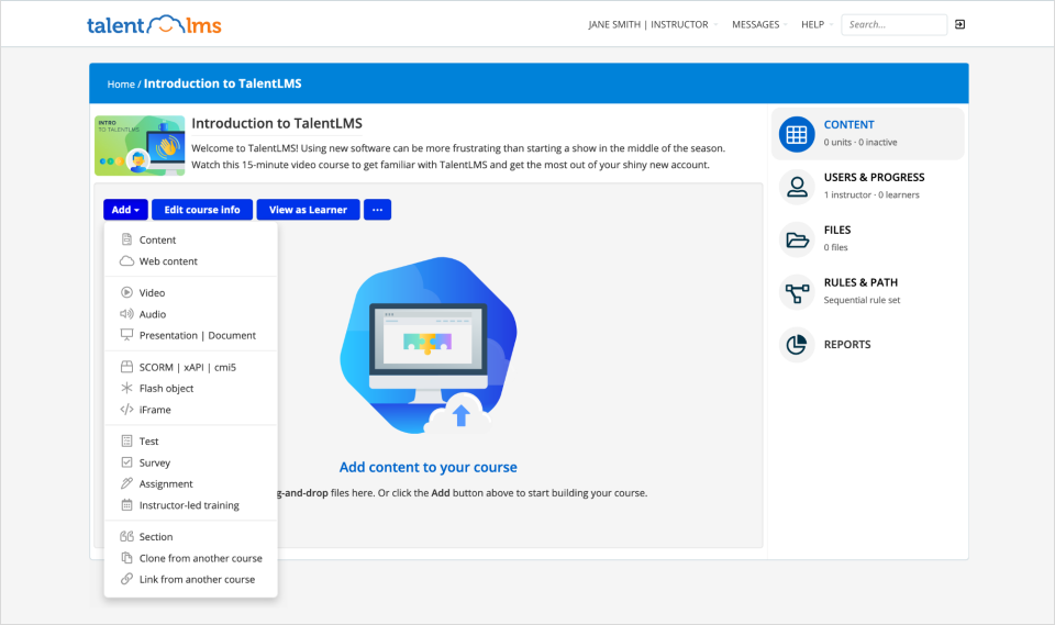 L'écran de création de cours dans TalentLMS.