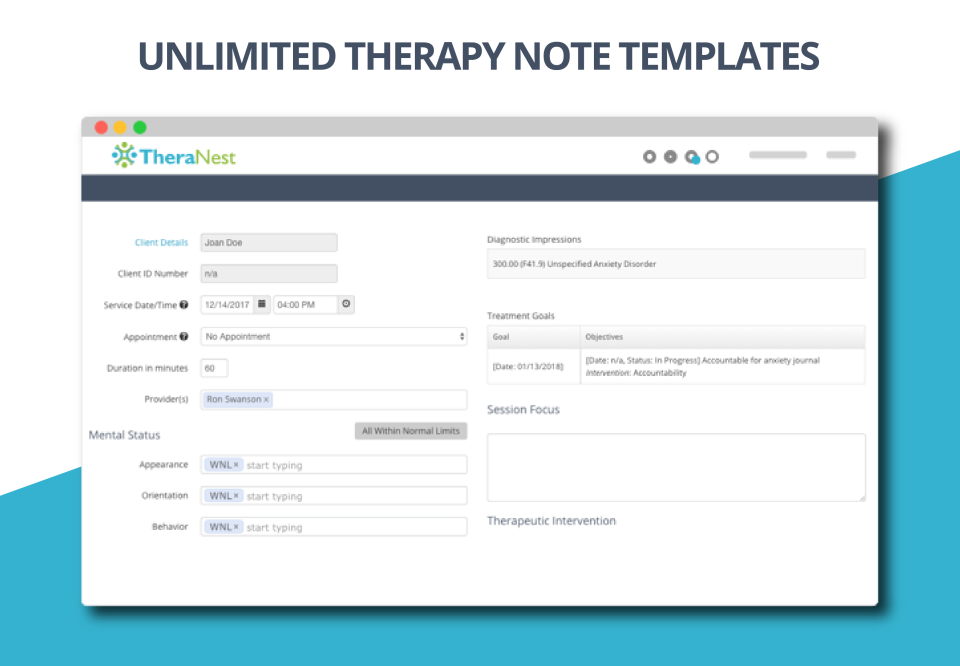 قوالب ملاحظات العلاج في TheraNest