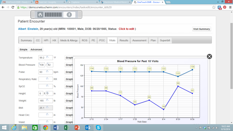 มุมมองแผนภูมิทางการแพทย์ของผู้ป่วยใน One Touch EMR