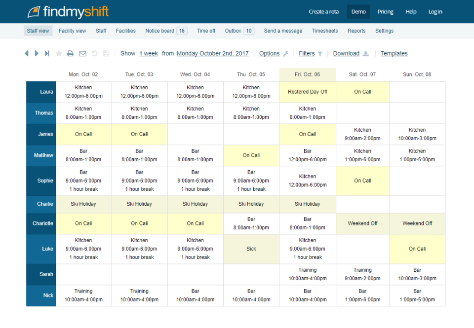 Programación de arrastrar y soltar en Findmyshift