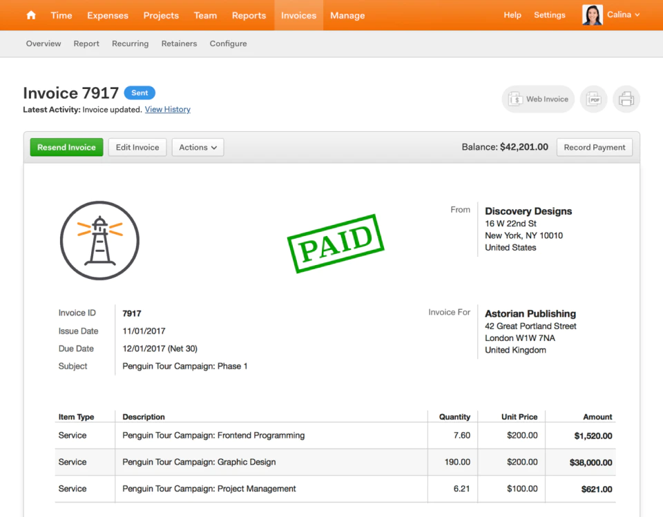 <p style="text-align: center;"><span style="font-weight: 400;">Creating invoices in Harvest (</span><a href="https://www.capterra.com/p/75598/Harvest/"><span style="font-weight: 400;">Source</span></a><span style="font-weight: 400;">)</span></p>
