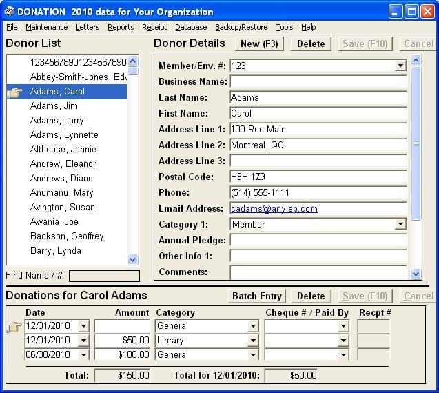 Alat organisasi donor Database DONASI