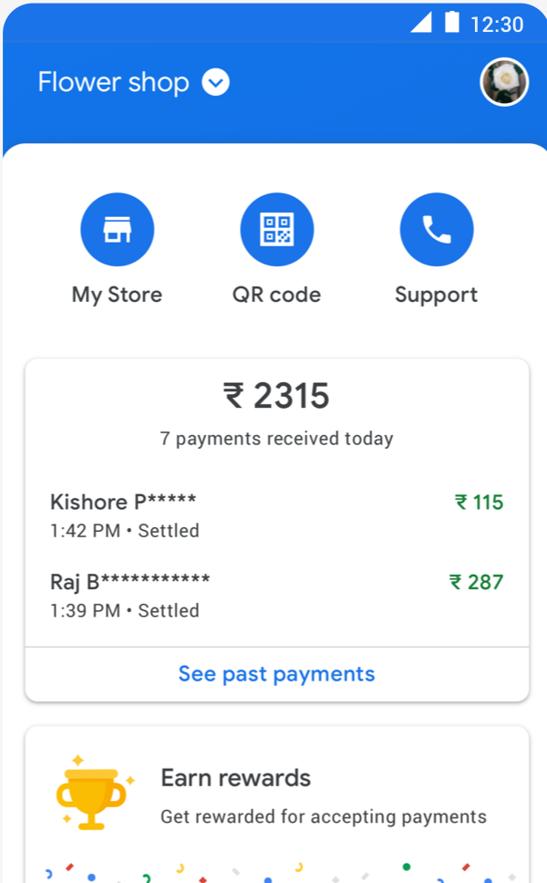 Screenshot der Shop-Übersicht in Google Pay