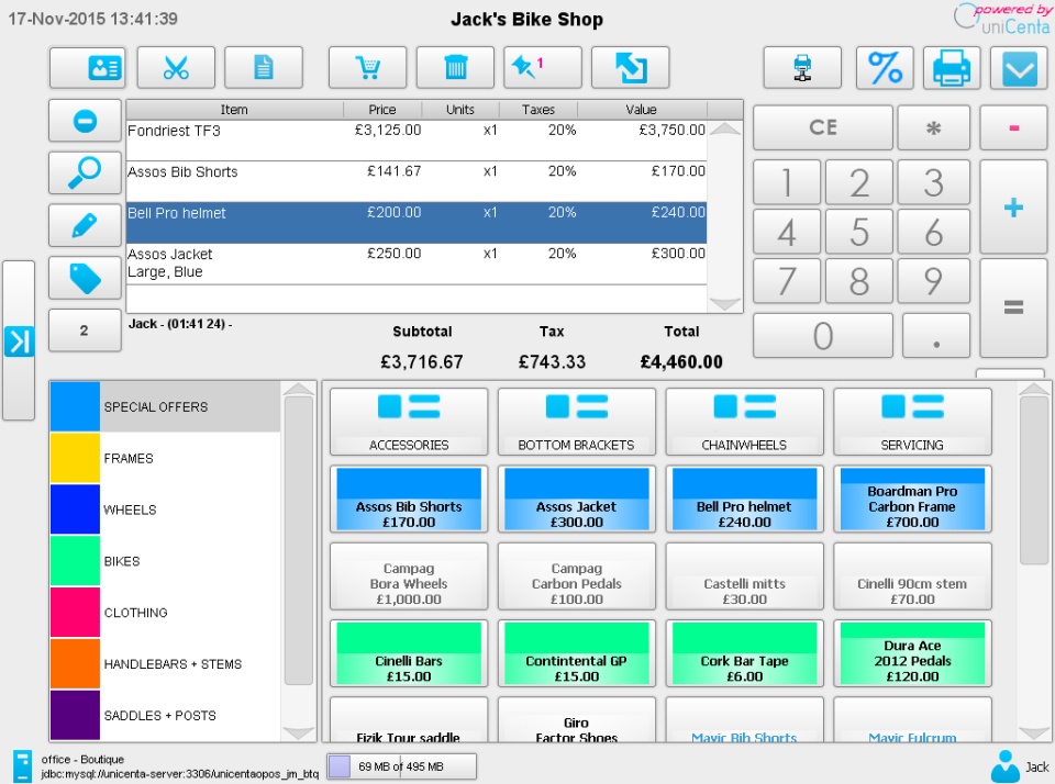 Une capture d'écran de l'interface principale dans UniCenta open source POS (point de vente)