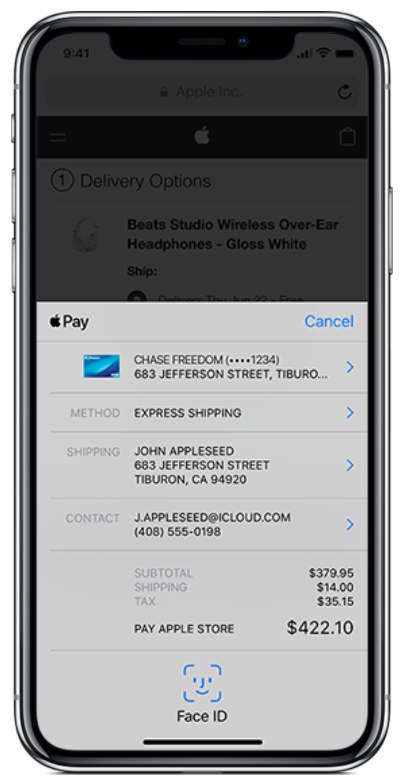 สกรีนช็อตของการชำระเงินด้วย Apple Pay