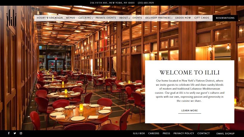 ililinyc.com- inspiración para el diseño web de un restaurante