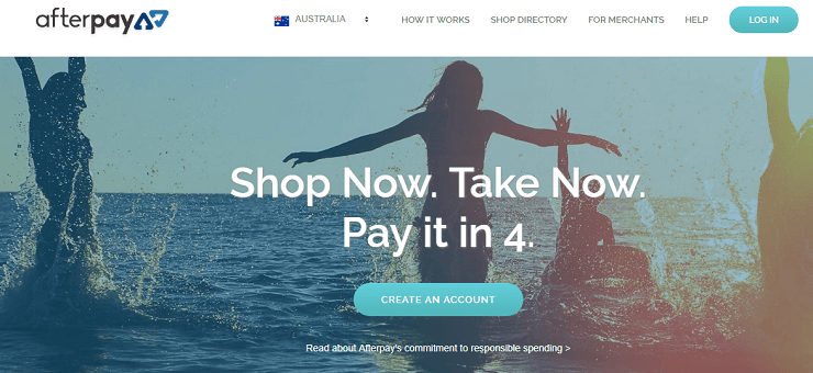 Screenshot der Afterpay-Startseite