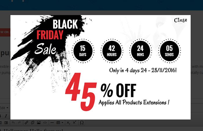 Satışları artırmak için Black Friday geri sayım kampanyası.