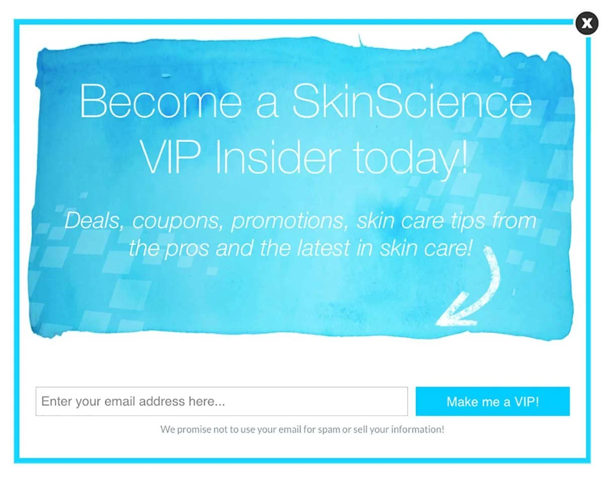 wartość popup intencji skin science exit-intent w ich ofercie