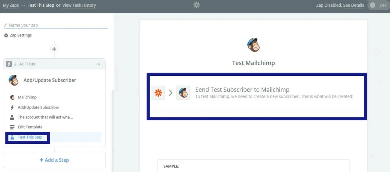 zapier kullanarak oluşturduğunuz eylem adımını ve zap'ı test edin