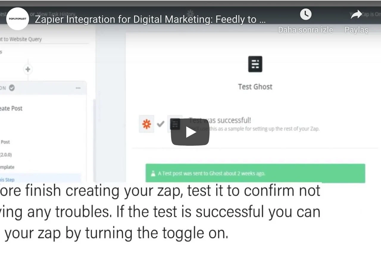 feedly to ghost zap example image vidéo youtube par la chaîne de popupsmart