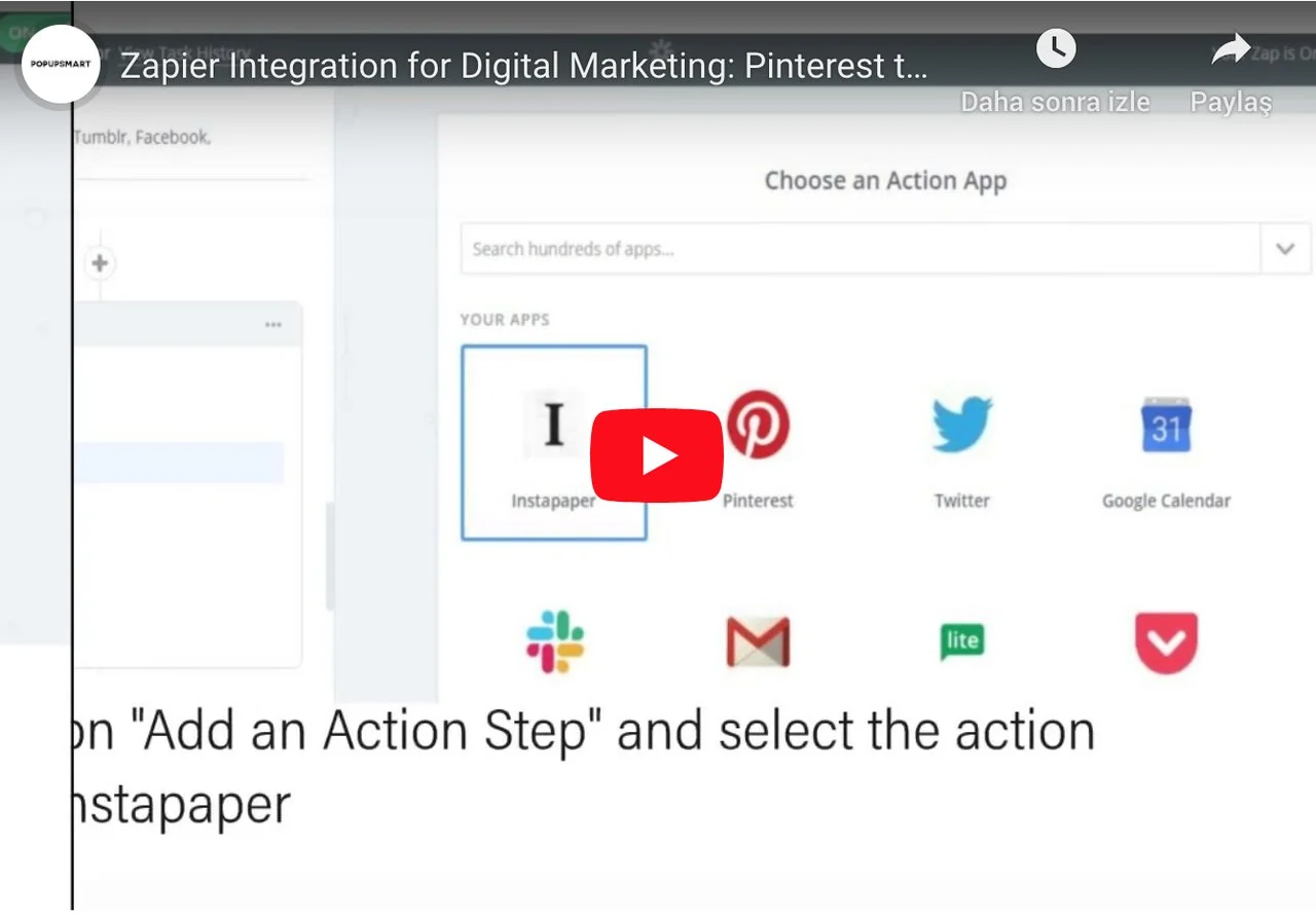 Pinterest su twitter, Tumblr, Facebook, instapaper zap esempio immagine video di YouTube dal canale di popupsmart