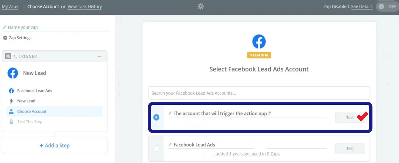 เลือกตัวเลือก LinkedIn Lead Gen Forms