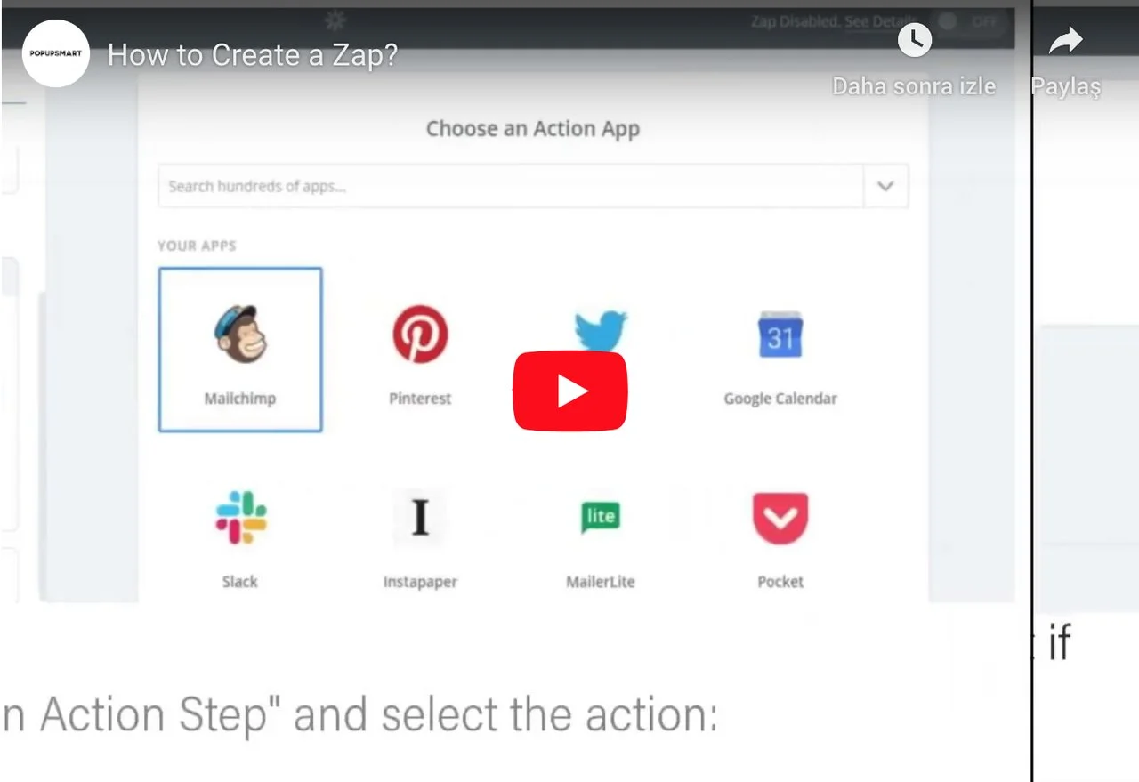 วิธีสร้าง zap สำหรับภาพวิดีโอ youtube การตลาดดิจิทัล โดยช่องของ popupsmart