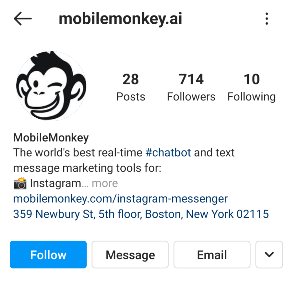 MobileMonkey 的 Instagram 简历。 “世界上最好的实时#chatbot 和短信营销工具……”