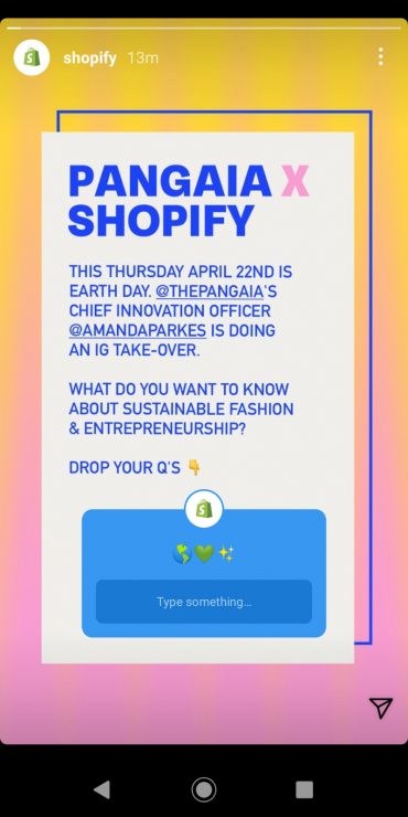 Shopify 的故事询问追随者他们想了解的有关可持续时尚和企业家精神的信息。