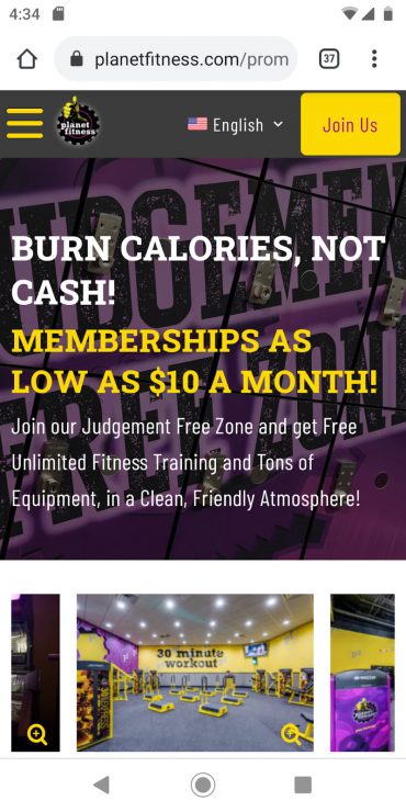 Planet Fitness 的桌面登陸頁面