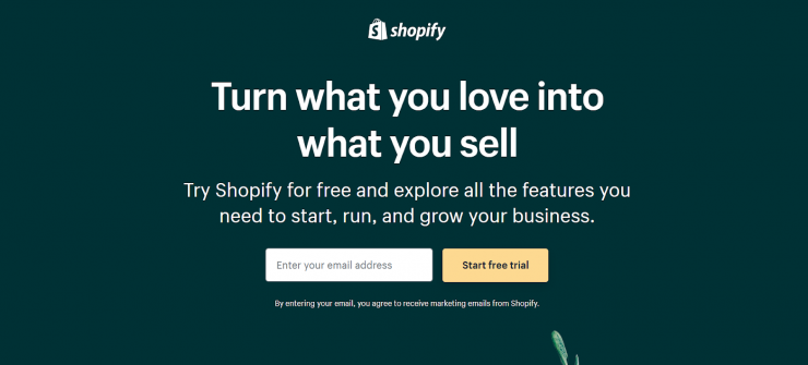 Shopify 的桌面登陸頁面