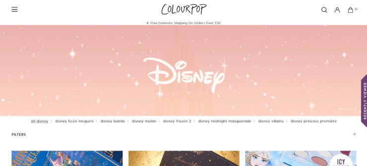 ColourPop 的桌面登陸頁面