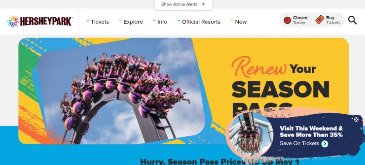 Hersheypark 季票桌面版登陸頁面。