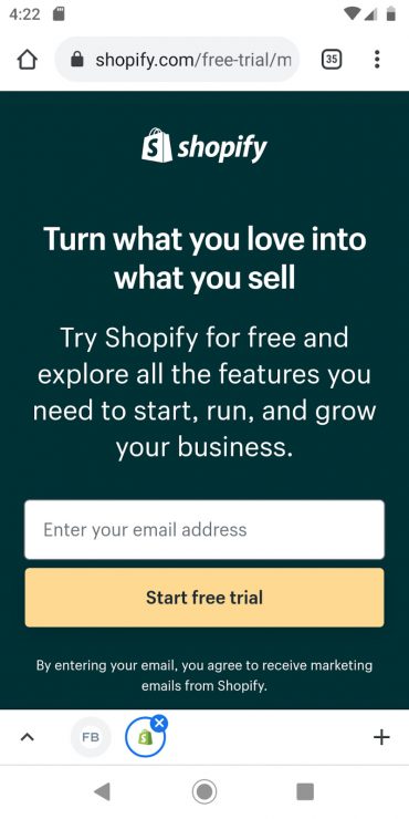 Shopify 的桌面登陸頁面