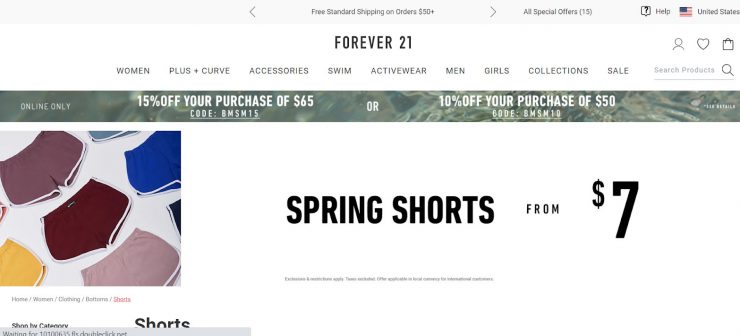 Forever 21 桌面登陸頁面