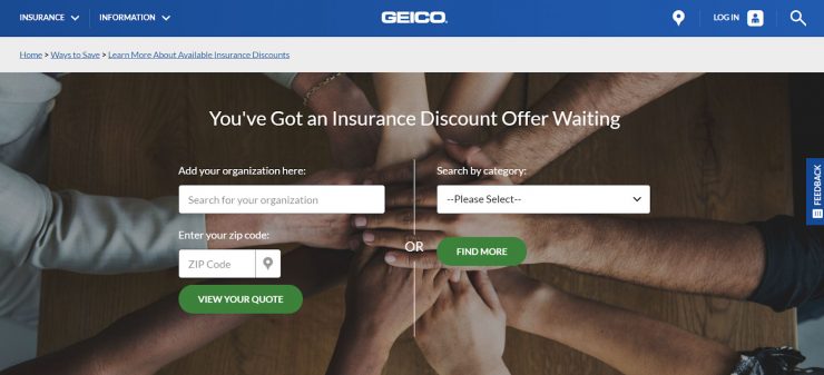 GEICO 會員桌面登陸頁面。