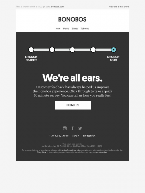 Ejemplo de correo electrónico de Bonobos