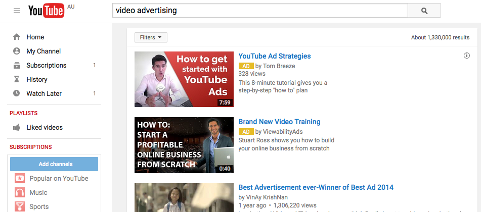 publicidad de youtube