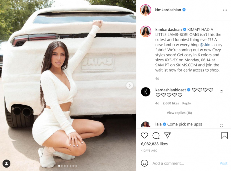 Kim Kardashian posa para una publicación patrocinada en Instagram.