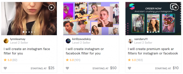 Los creadores venden filtros de Instagram en Fiverr