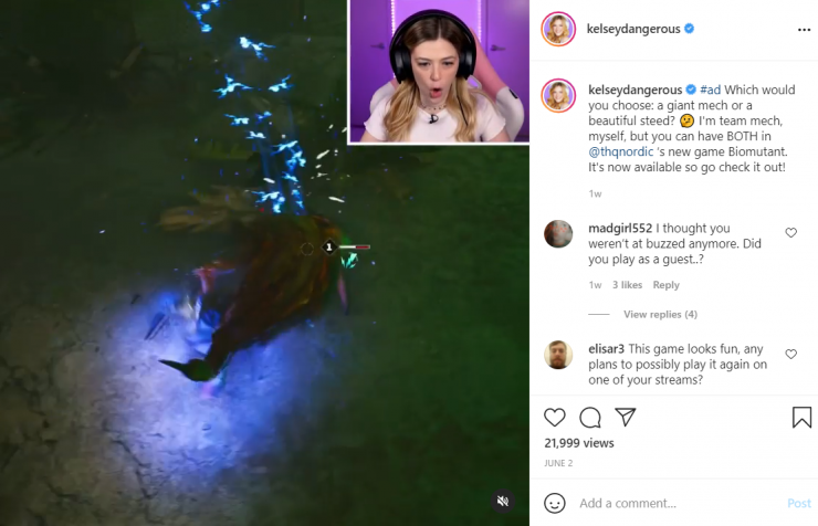 Una jugadora de YouTube promociona un nuevo juego entre sus seguidores de Instagram