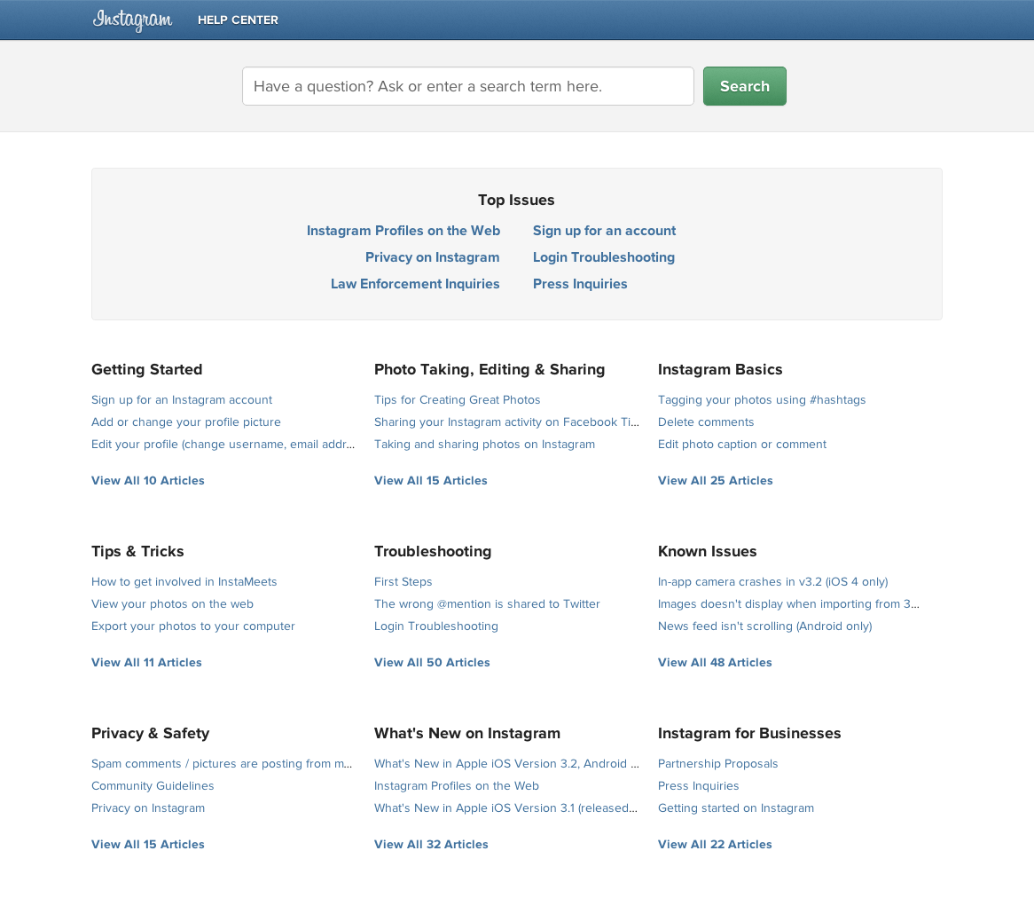 Instagramヘルプセンターの例