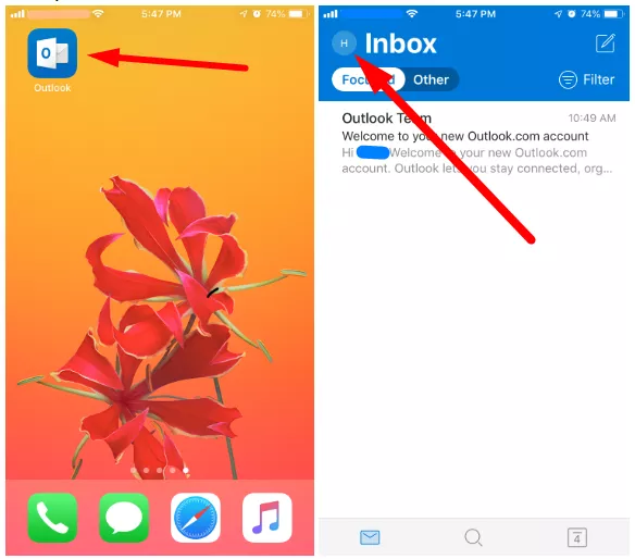 Откройте Outlook на устройстве Apple.