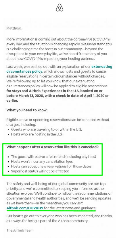 Airbnb e-mail coronavirus