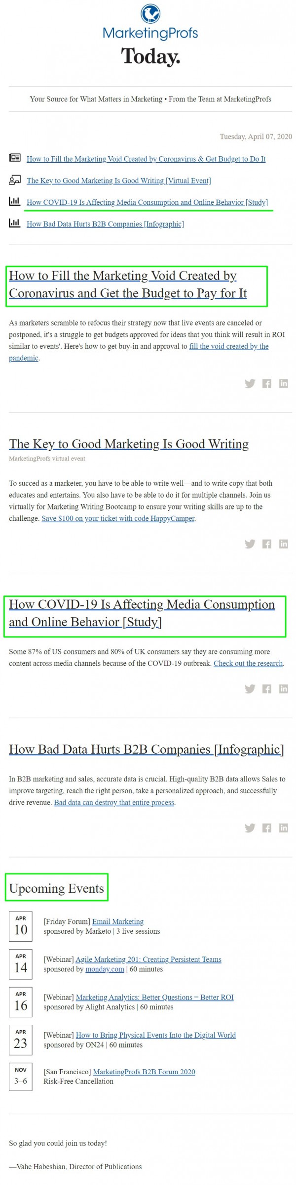 Marketingprofs email coronavirus