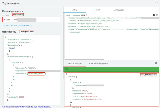 Esplora API di GSC