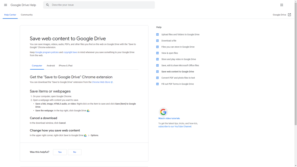 articolo della guida di google drive