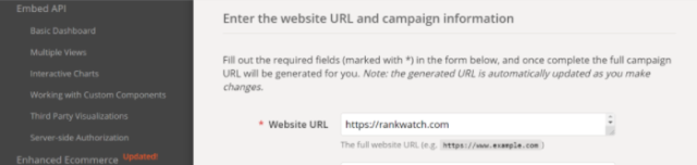 Ajout de l'URL du site dans le générateur d'URL de campagne