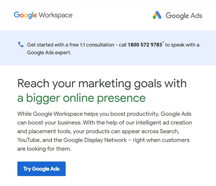 Email di promozione dei lead di Google Ads