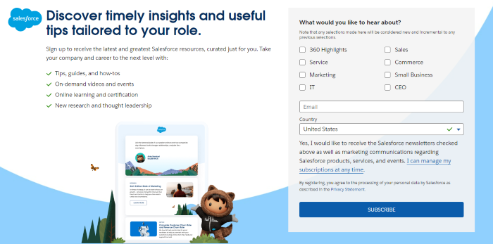Ejemplo de lead magnet del boletín de noticias de Salesforce