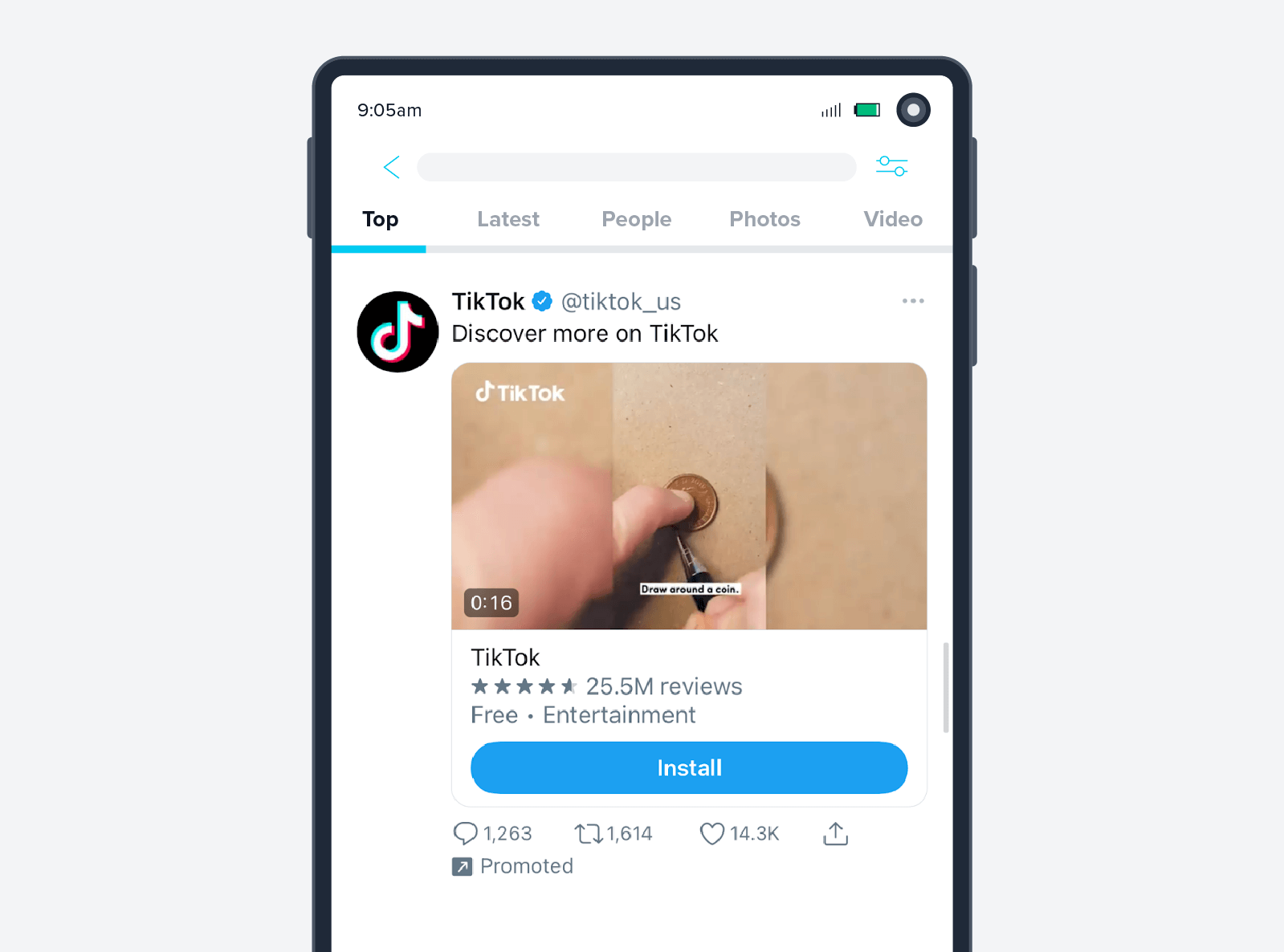 Screenshot der TikTok-App-Installationsanzeige